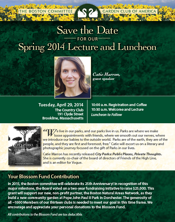 Tuesday, April 29, 10:00 am – Boston Committee Spring Lecture and Luncheon