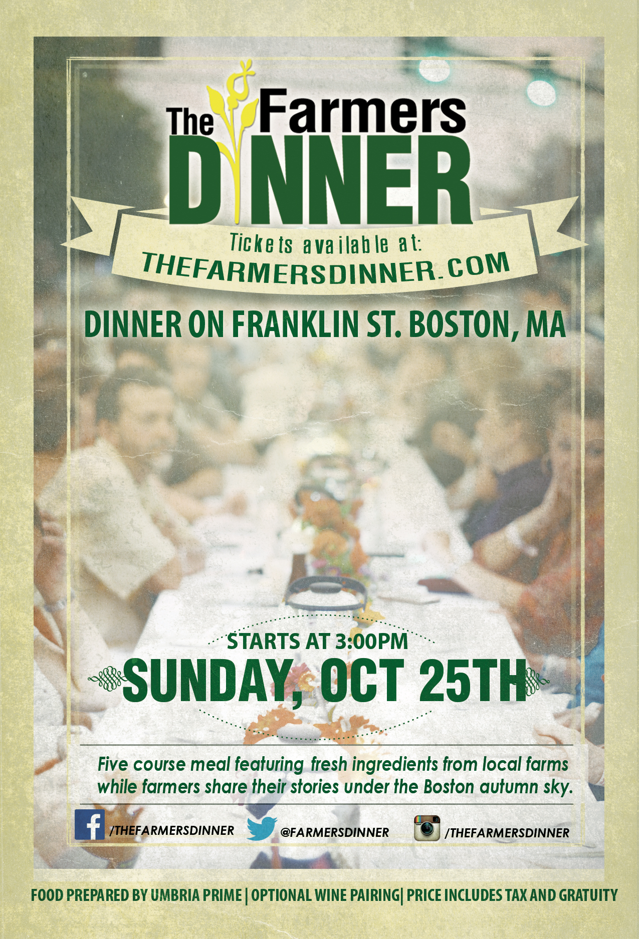 Sunday, October 25, 3:00 pm – Boston Farmers Dinner